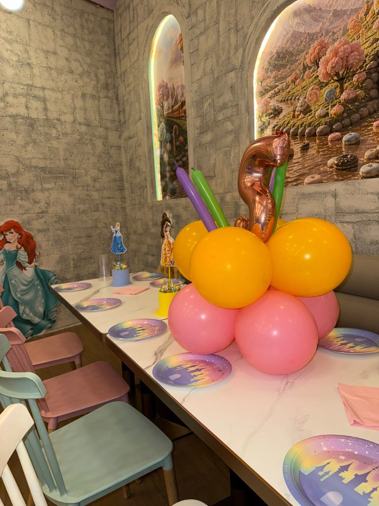 Ramo de globos en un cumpleaños de princesas celebrado en Charlie Barcelona